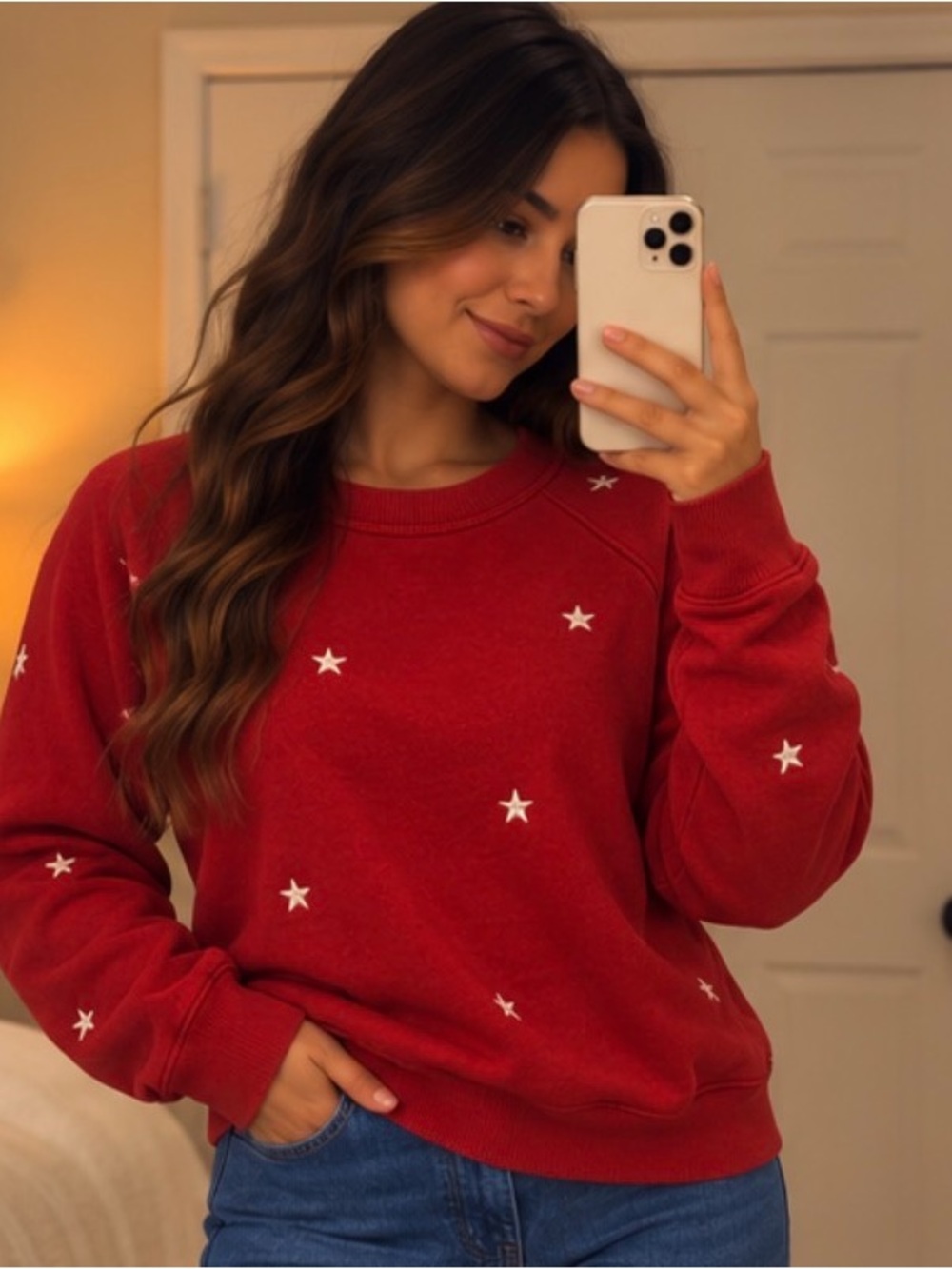 Universal Thread Red Star Embroidered Crewneck Sweatshirt